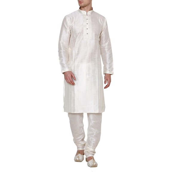 Royal Kurta Men's Silk Blend Pintuck Kurta Pyjama Beige