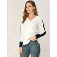 thumbnail image 2 of Allegra K Blusa Suelta Cruzada Con Ribete En Contraste Cuello V Gasa Trabajo Oficina Para Mujer Blanco L Unique Bargains Blusa, 2 of 6