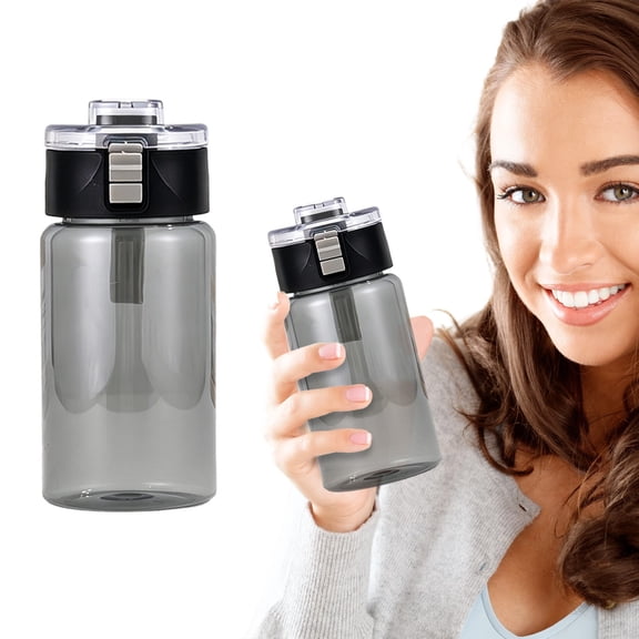 Safeglitz Plastic Water Bottle with Handle and Tea Infuser - 350ml Portable Leakproof Drinking Cup with Removable Filter, BPA-Free Travel Tumbler for Student Outdoor Sports Gym, Black(7*15cm)