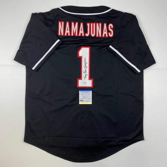 Autographed/Signed Thug Rose Namajunas UFC MMA Black Ultimate Fighting Jersey Shirt PSA/DNA COA