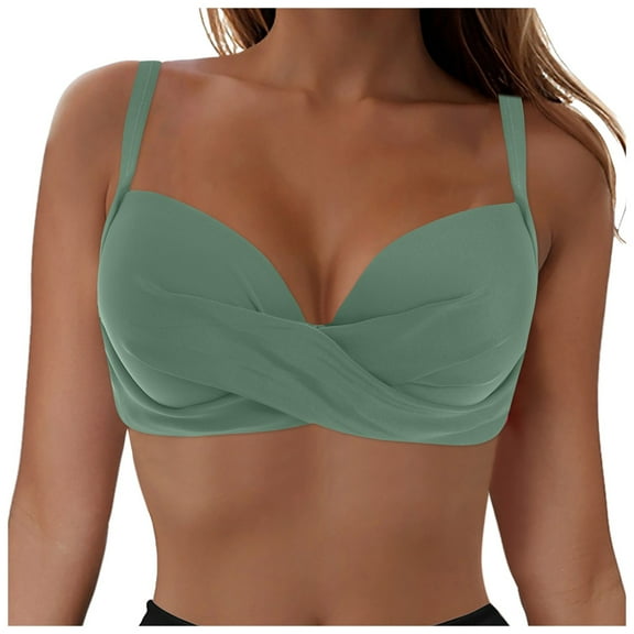TTUHYWXI Bikini Top for Women Sexy V Neck Criss Cross Push Up Full Coverage Bikini Top Bathing Suit Tops Bra Swim Top No Bottom (Light Green, XL)