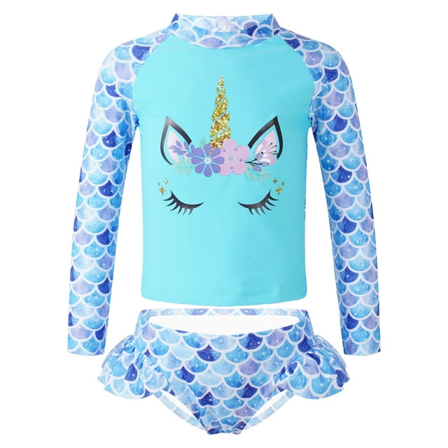 DPOIS Kids Girls 2Pcs Swimsuit Sun Protection Bathing Suit Tops and