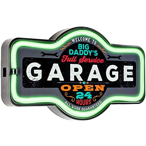Big Daddy's Garage - Reproduction Vintage Advertising Marquee Sign - Battery Powered LED Neon Style Light - 17 x 10 x 3 Inches