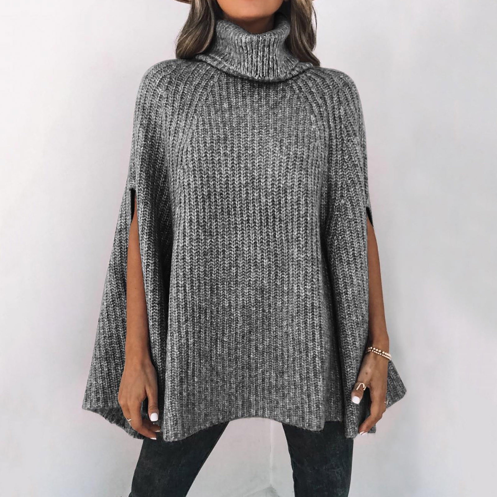 SEMIMAY Womens Fall Winter Turtleneck Poncho Sweater Fashion Knit Cape Wrap  Sweaters Pullover Jumper Tops - Walmart.com