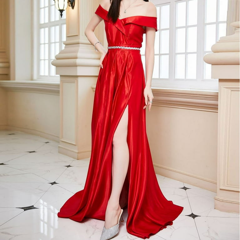 knee length dresses for ladies Red Strappy Off The Shoulder Side Split Maxi Dress – AX Paris main image 0