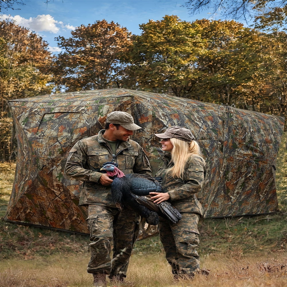 Hunting Blind - Portable Pop Up Ground Blind for 3-4 People with 270° See-Through Windows & Quiet Magnetic Door, Lightweight Design for Outdoor Hunting