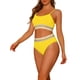 thumbnail image 4 of Conjuntos de bikini de dos piezas de talle alto con canalé para mujer, con tirantes ajustables, traje de baño, color amarillo grande, 4 of 5