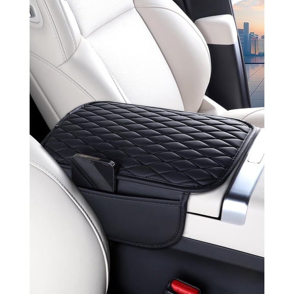 Chasenew Upgraded Car Center Console Cover with 2 Storage Bags - Premium Nappa Leather Armrest Cover, Scratch & Wear Resistant, Waterproof Car Interior Accessories (Classic - Black)