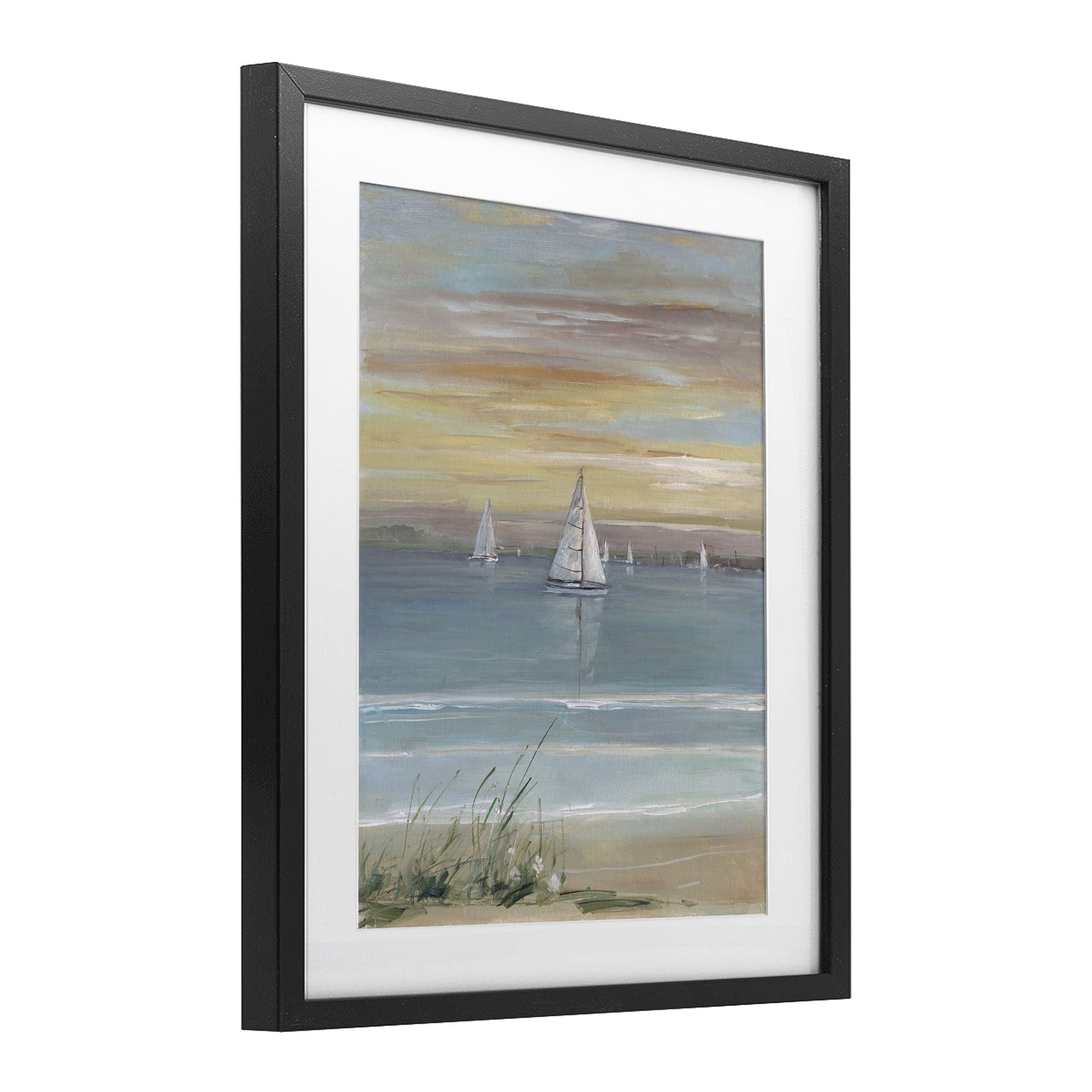 Stupell Industries Coastal Sailboats At Twilight Black Framed Print Under Glass, design by Sally Swatland