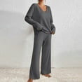thumbnail image 6 of vigerkar 2 Piece Outfits for Women Long Sleeve Vneck Tops and Wide Leg Pants Ribbed Matching Lounge Set (Dark Gray, S), 6 of 7