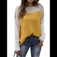 thumbnail image 3 of Suéter Oversize con Bloques de Color para Mujer: Cuello Redondo, Punto Acanalado, Hombros Caídos, Larga Amarillo XL, 3 of 10