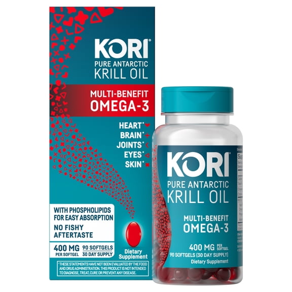 Kori Krill Superior Absorption Vs Fish Oil, Omega-3 Supplement for Heart, Brain, Joint, Eye, Skin & Immune Health, Softgels, 90 Count