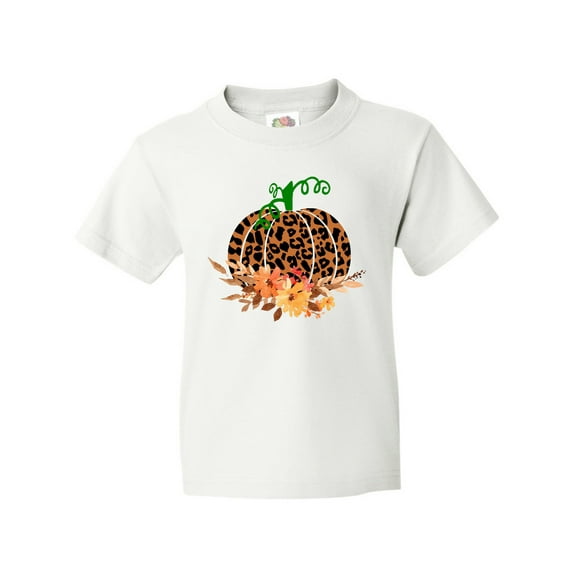 Inktastic Cheetah Print Pretty Pumpkin with Fall Leaves Youth T-Shirt