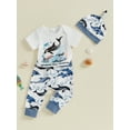 thumbnail image 5 of Aojekbee Baby Boy Summer Outfit Letter Sea Animal Print Short Sleeves Romper and Elastic Pants Beanies Hat Set 3 Piece Clothes, 5 of 10