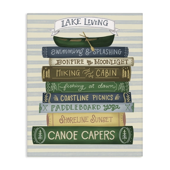 Stupell Industries Rustic Lodge Lake Living Books Canvas Art, 16 x 20, by Giao Williams