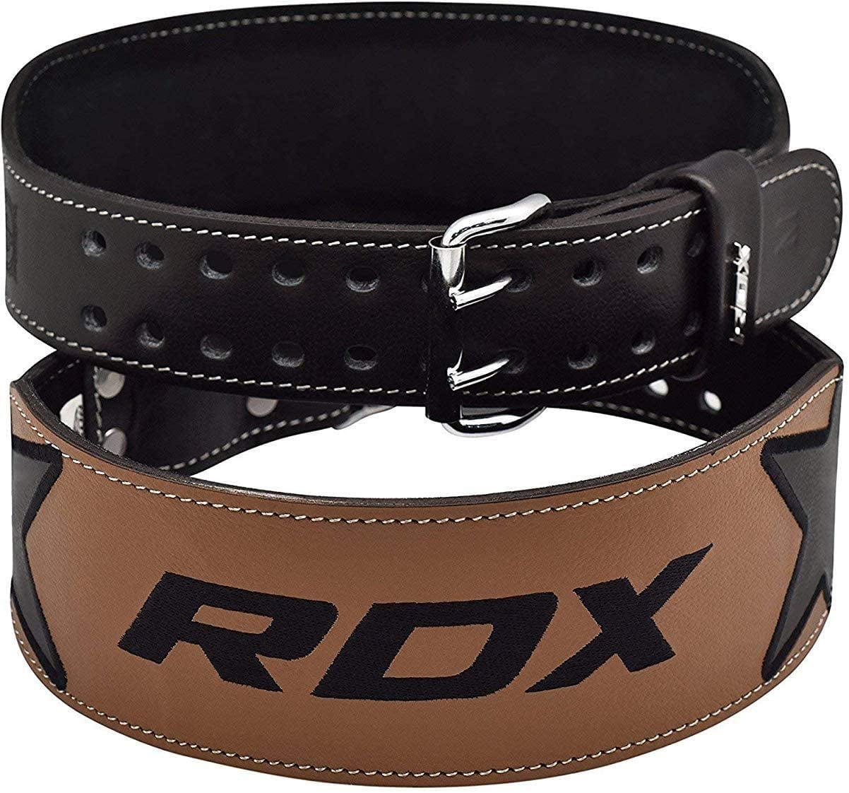 RDX Weight Lifting Belt Cow Hide Leather 6 Double Prong Back Support Training Gym Fitness Workout Exercise Bodybuilding