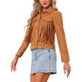 thumbnail image 4 of INSPIRE CHIC Faux Suede Fringe Jacket for Women's Button Down Long Sleeve Western Vintage Jackets S Camel Brown, 4 of 6