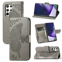 Samsung Galaxy S22 Ultra 5G Case, Dteck PU Leather Butterfly Embossed Design Phone Case Flip Notebook Wallet Card Slot Holder Magnetic Stand Cover for Samsung Galaxy S22 Ultra 5G, Gray