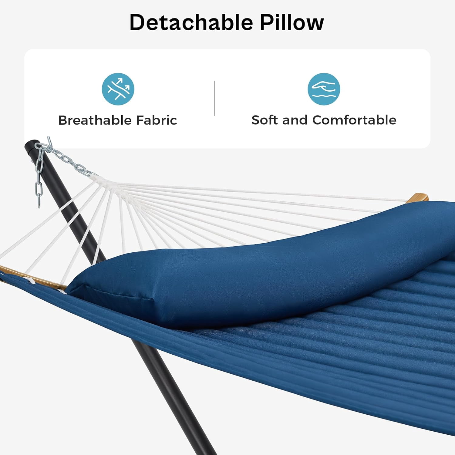 Curved-Bar Hammock with Stand, 2 Person Heavy Duty Hammock Frame, Detachable Pillow & Portable Carrying Bag, Perfect for Outdoor & Indoor, Navy Blue