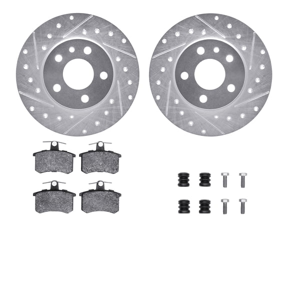 Dynamic Friction Company Rear Brake Rotors-Drilled and Slotted-Silver with 5000 Advanced Brake Pads includes Hardware 7512-16005