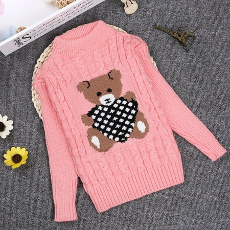 

CHGBMOK Clearance Toddler Kids Baby Girls Solid Cartoon Print Knit Pullover Sweater Crochet Tops