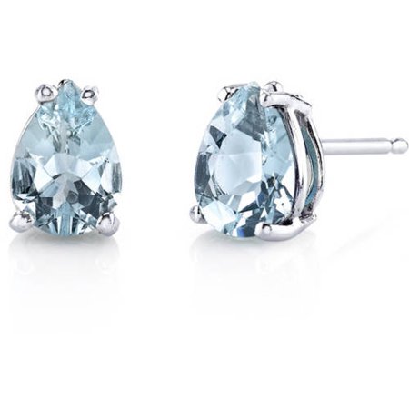 Oravo 1.00 Carat T.G.W. Pear-Cut Aquamarine 14kt White Gold Stud Earrings