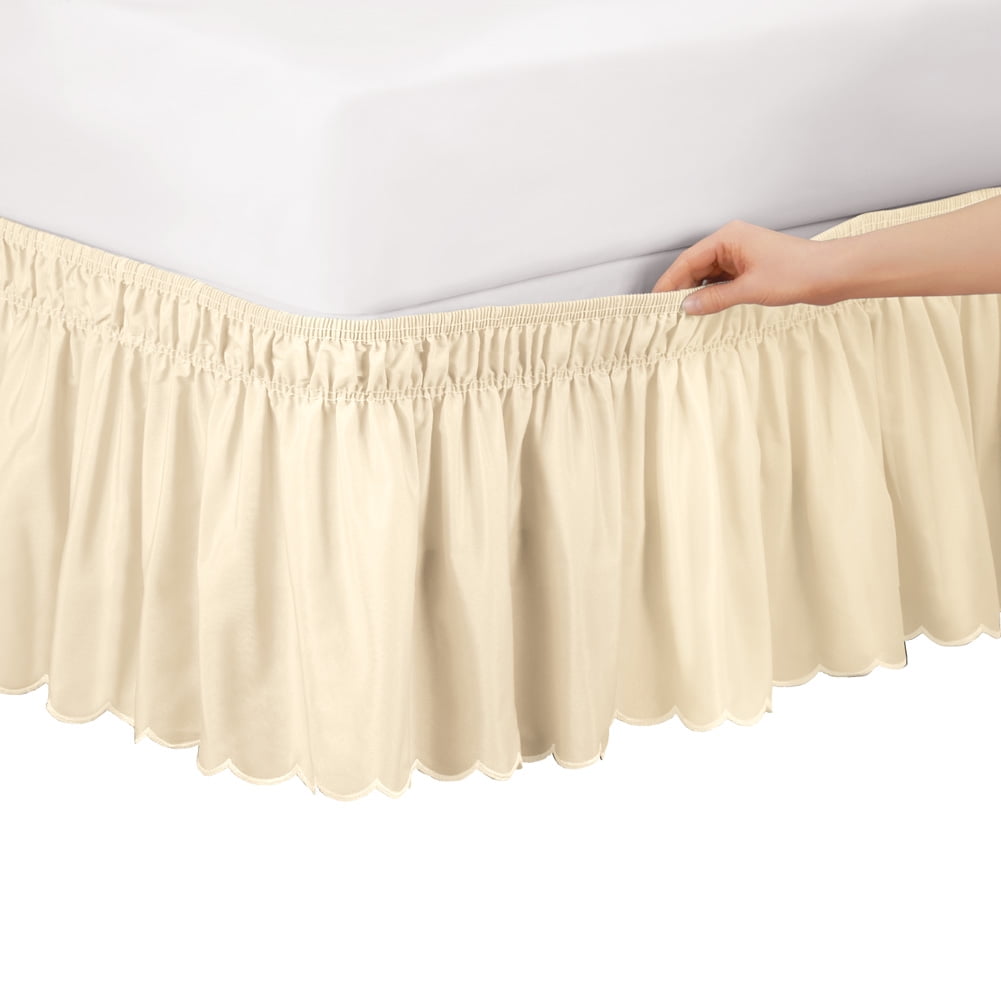 Scalloped Elastic Bed Wrap Around, Easy Fit, Dust Ruffle Bedskirt