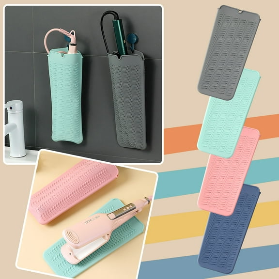 CoreLiving Heat Resistant Silicone Mat for Hair Tools, Hot Tool Mat with Hanging Hole & Travel Pouch, 11x5 in Flat Iron Pad Curling Iron Holder for Travel, Salon, Home Use