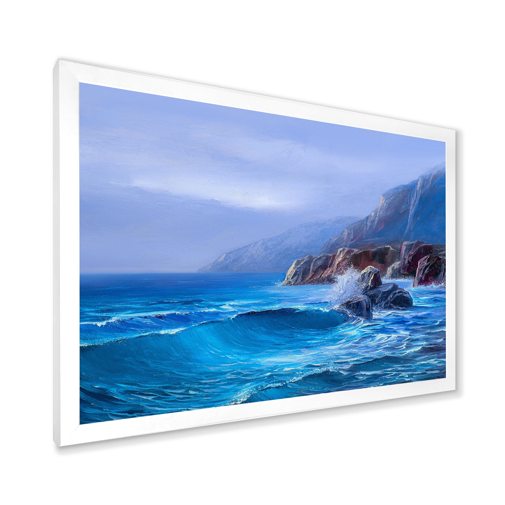 Sunrise Glow On Sea Wave Paints On A Canvas 40 in x 30 in Framed Painting Canvas Art Print, by Designart