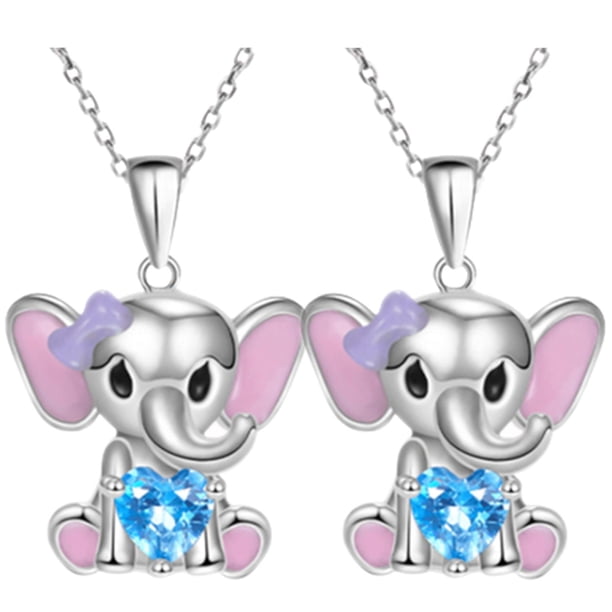 Cadena y dije de Elefante ElephantNeck01 2 Pzas Collar Elefante/Corazón Plata/Azul Metal. High Monaco MXLEK-002