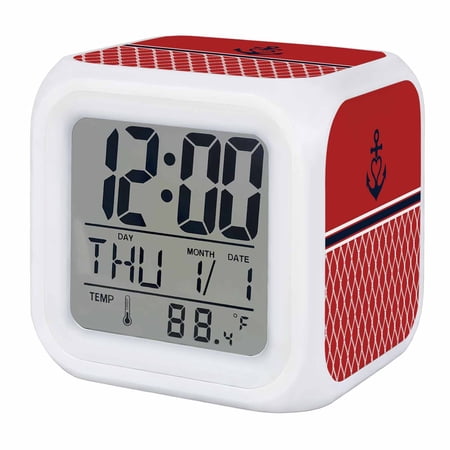 Alarm Clocks Nautical Anchor Digital Clock 7 Color LED Night Light Silent Non-Ticking Battery Operated Moroccan Geometric Red Cube Clocks Decorative for Bedroom Bedside Living Room Office School