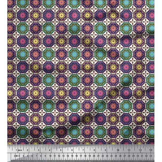 Soimoi Rayon Fabric Floral Mandala Printed Fabric 1 Yard 56 Inch Wide