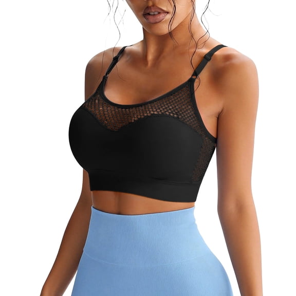 Amkhujs Sports Bras for Women Elegant Breathable Mesh Full Coverage Wireless Bra Comfortable Adjustable Strap Yoga Bra