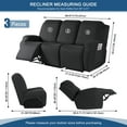thumbnail image 3 of KINCAM Recliner Sofa Slipcover 3 Pieces Stretch Sofa Covers Reclining Couch Cover Furniture Protector with Pockets, Black, 3 of 9