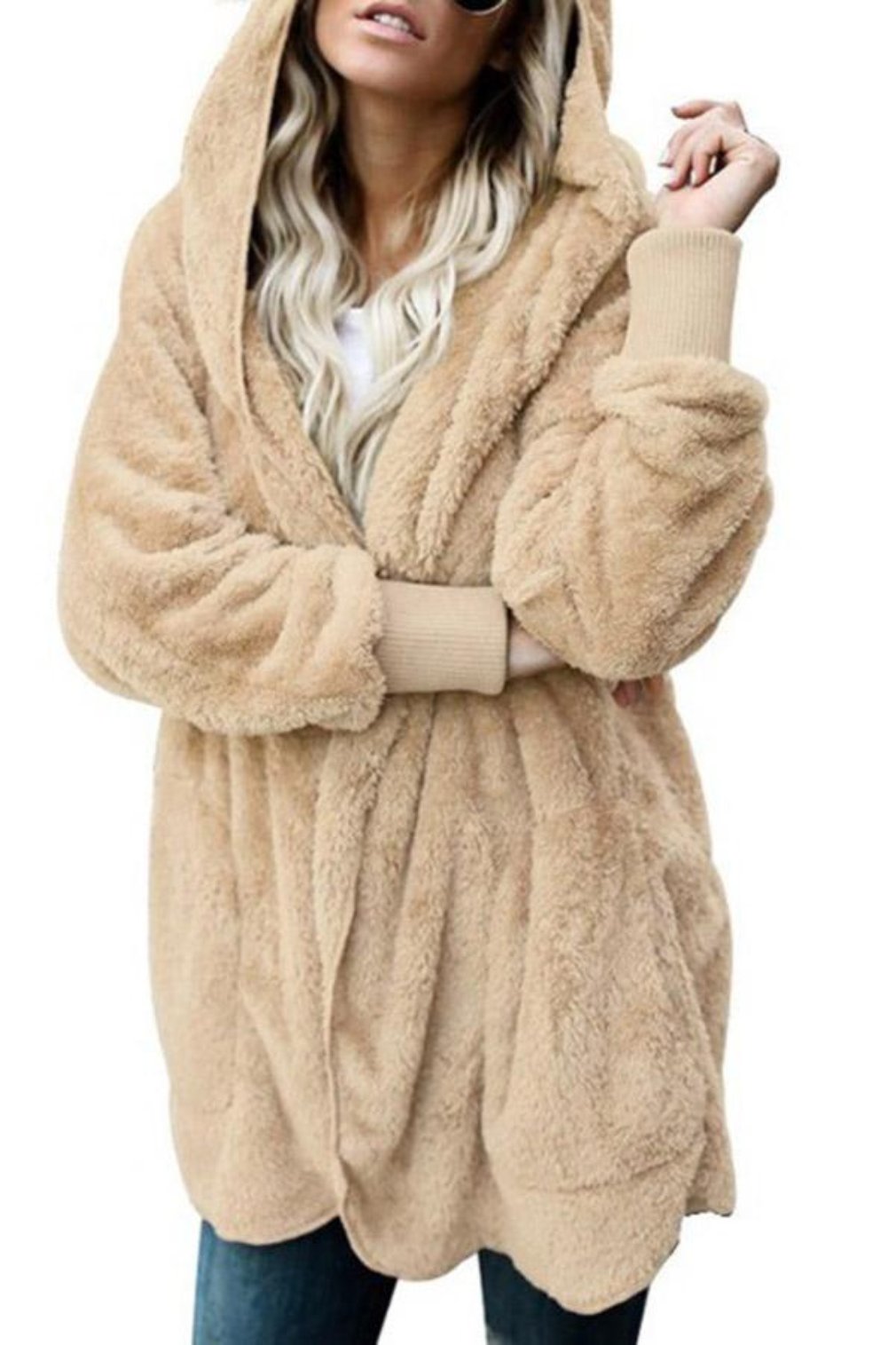 CLEARANCE SALE Solid Warm Hoodie Faux 