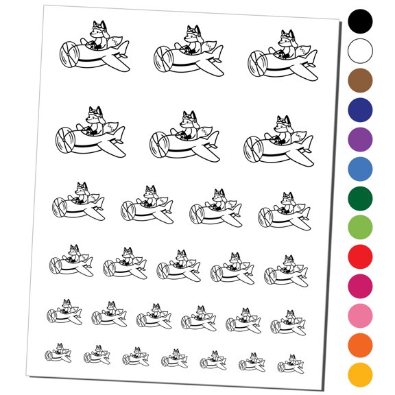 Fox Flying an Airplane Plane Water Resistant Temporary Tattoo Set Fake Body Art Collection - Red