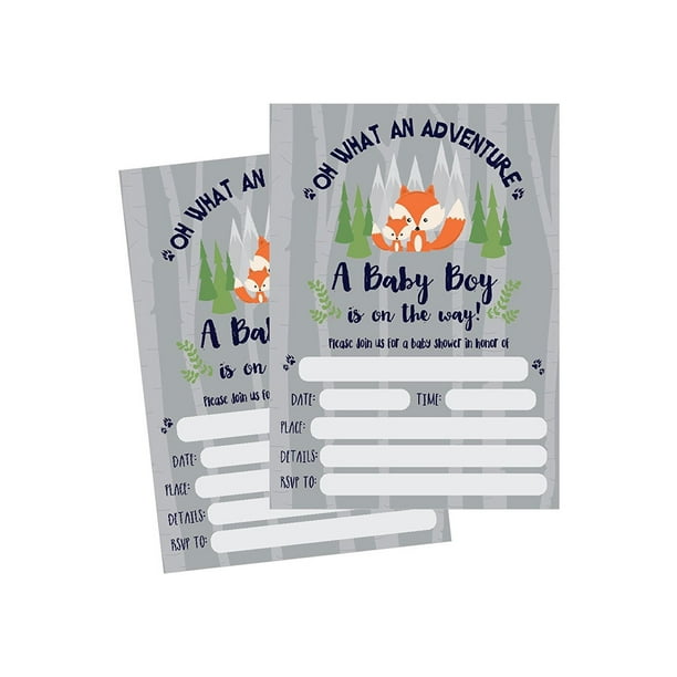 50 fill in fox baby shower invitations, baby shower invitations woodland,  custom, rustic, jungle, forest, neutral, baby shower invites for boy, baby
