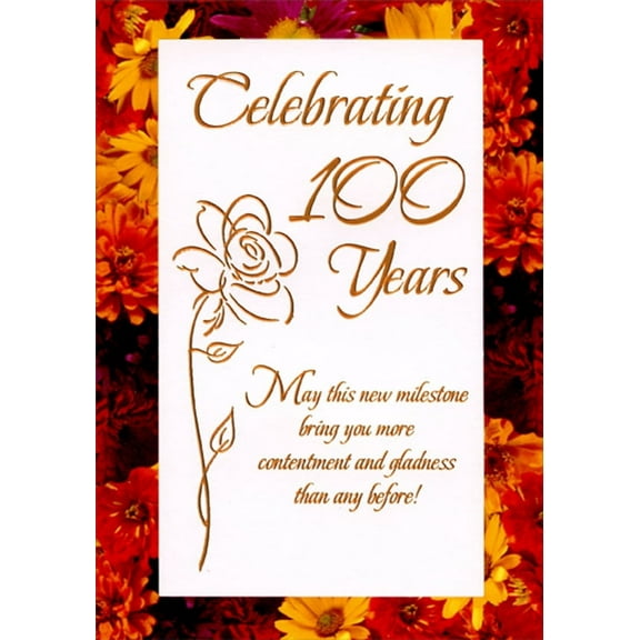 Designer Greetings Celebrating 100 Years Thin Foil Flower Age 100 / 100th Birthday Card
