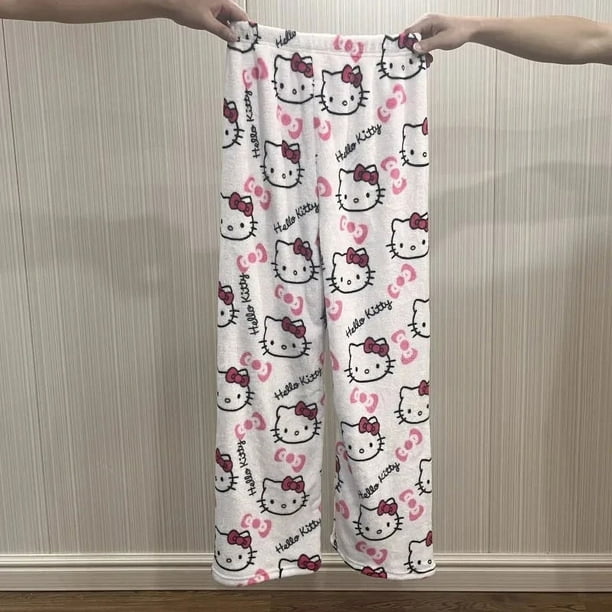 Pijama de Hello Kitty Sanrio para mujer, Pantalones suaves de lana de Coral de Anime de dibujos animados, ropa de casa informal Kawaii de Navidad