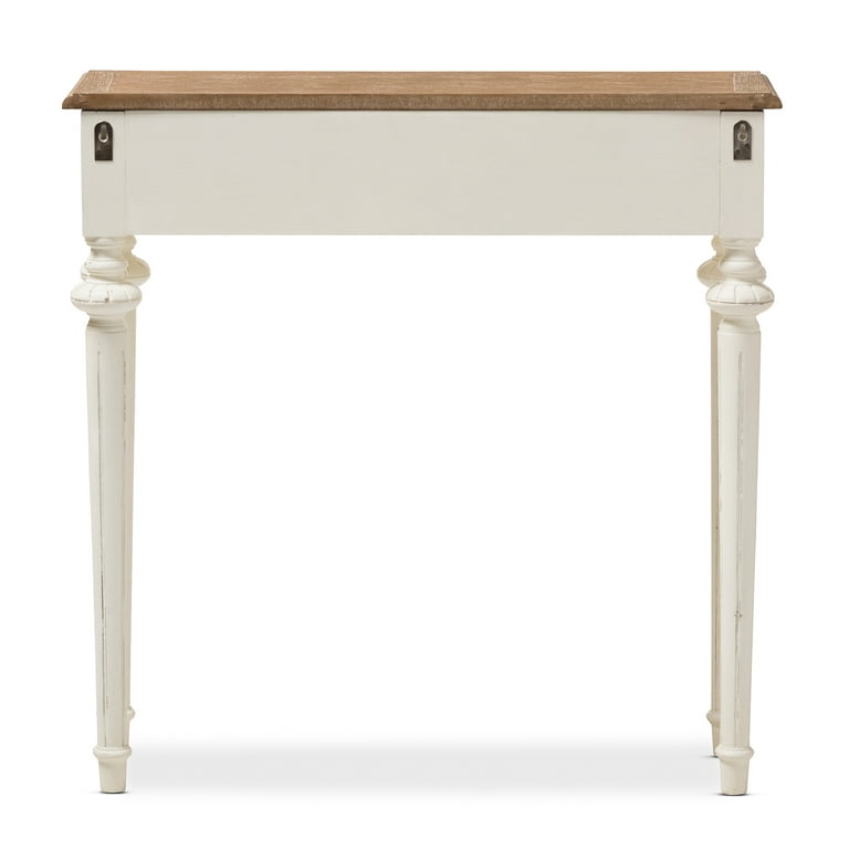 Baxton Studio Marquetterie Console Wood Table in Weathered Oak and White