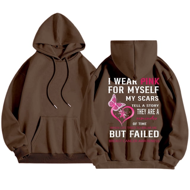 Cancer Awareness Ladies Long Sleeve Letter Print Hooded Pullover Sweatshirt for Everyday Comfort Support