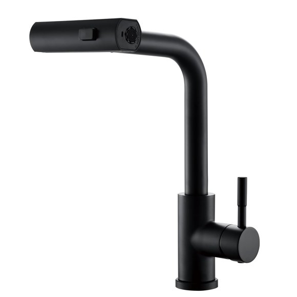 Grifo de cocina Cenosa Waterfall con pulverizador desplegable, color negro