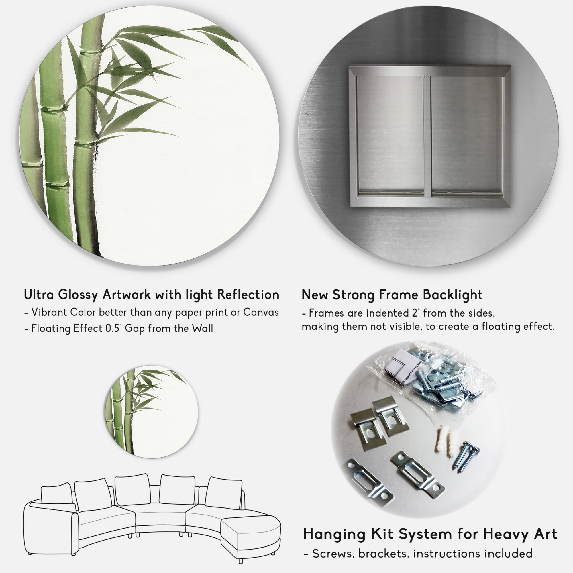 Designart 'Detail of Dark Green Bamboo and Leaves IV' Traditional Circle Metal Wall Art 36x36 - Disc of 36