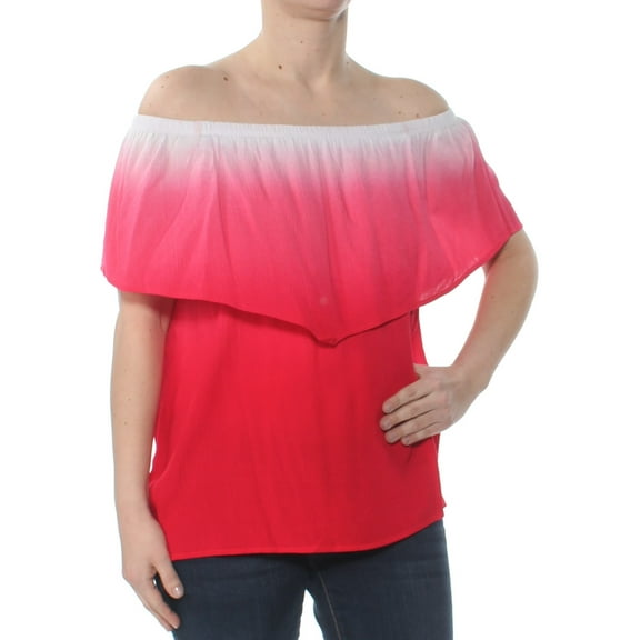 ULTRA FLIRT Womens Red Flounce Off Shoulder Top Juniors S