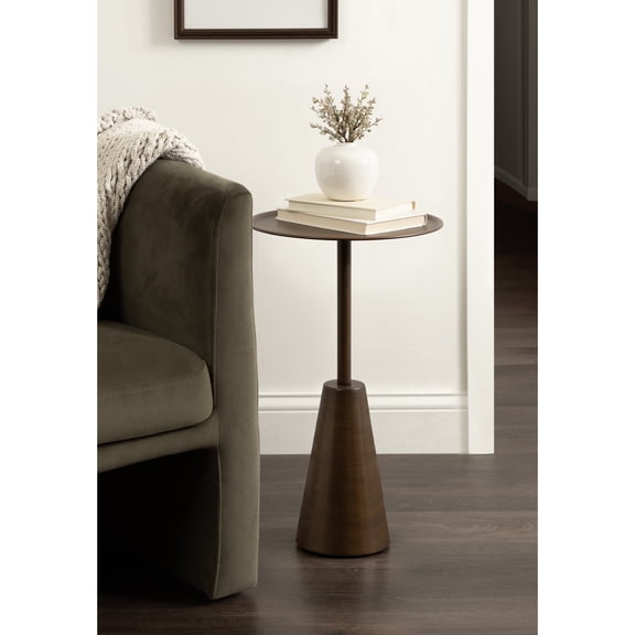 Kate and Laurel Sitara Modern Metal Circle Side Table, 14 x 14 x 24, Antique Brass, Unique Outdoor-Safe Round Metallic End Table for Use as Patio Accent Table or Pedestal Martini Table
