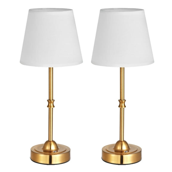 KFFKFF Cordless Table Lamp, 2-Pack, Rechargeable 5200mAh Battery, Adjustable 3-Level Brightness, Fabric Shade, 2700-3000K Warm Light, Ideal for Restaurants, Bedrooms, Bars, Gold Finish