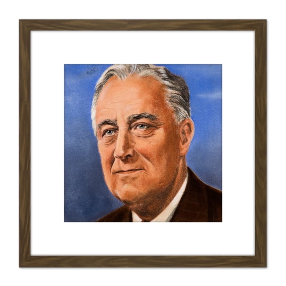 Tymim Faces WWII War Us President FDR Roosevelt 8X8 Inch Square Wooden Framed Wall Art Print Picture with Mount