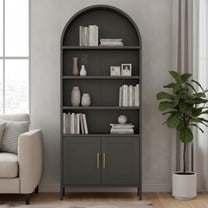 Garvee Black Arch Bookcases, 73" Metal Display Cabinets with Doors and Adjustable Shelves for Living Room, Office