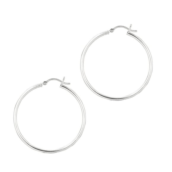 Sterling Silver with Rhodium Finish Shiny Round Baby Hoop Earrings