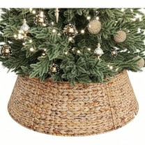 33-Inch Woven Rattan Christmas Tree Collar Stylish Hyacinth 6-Piece Tree Skirt for Artificial Trees Wicker Tree Base Cover with Cord Cut-Out for Home Decor Living Room Display Natural